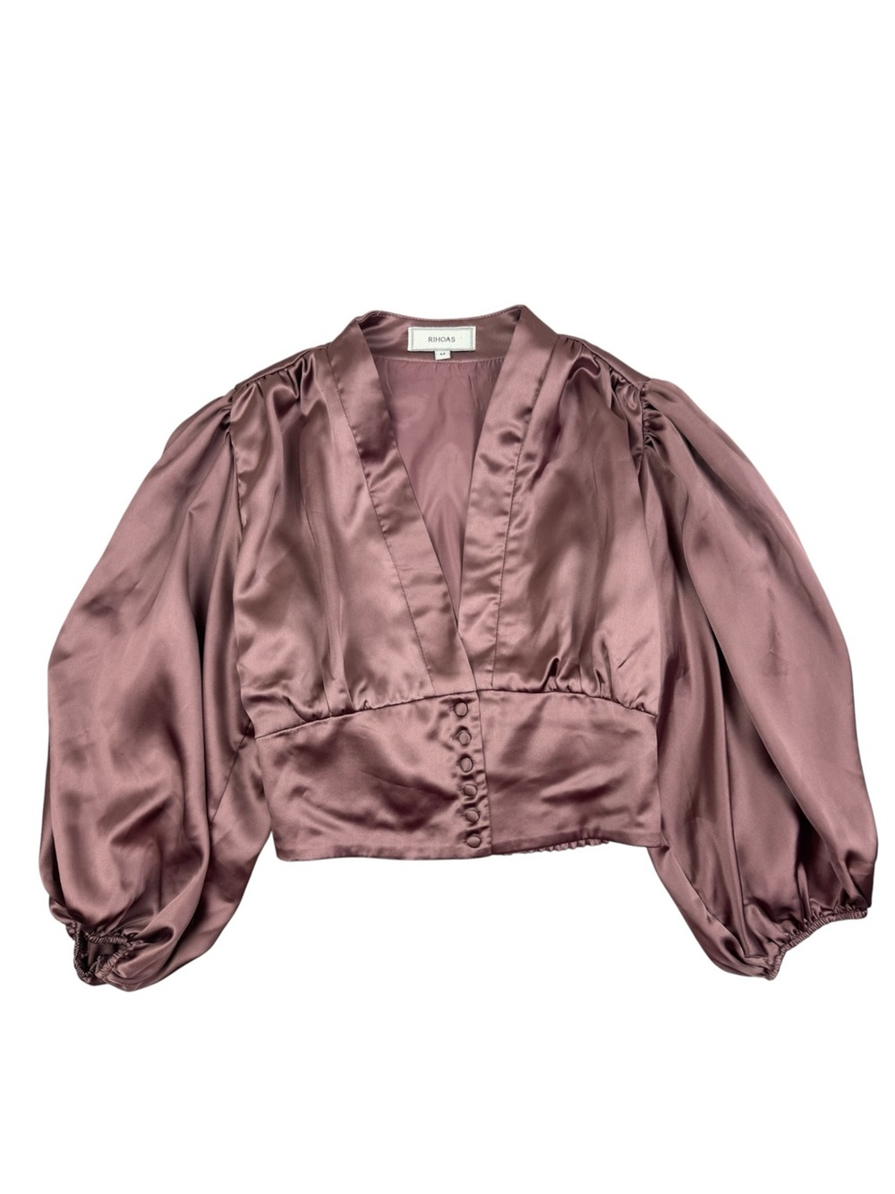 RIHOAS The Balloon Sleeves Satin Crop Blouse M